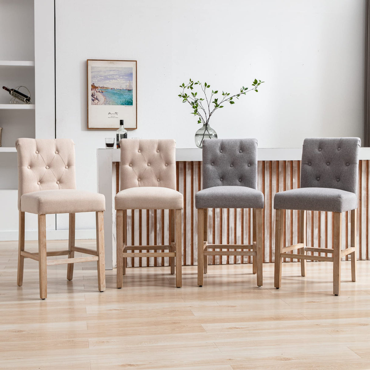 GOTMINSI 26" Bar Stools Set of 2 for Kitchen Island Upholstered Counter Height Bar Stools with Button Tufted Decoration Barstools Home Kitchen Island GOTMINSI