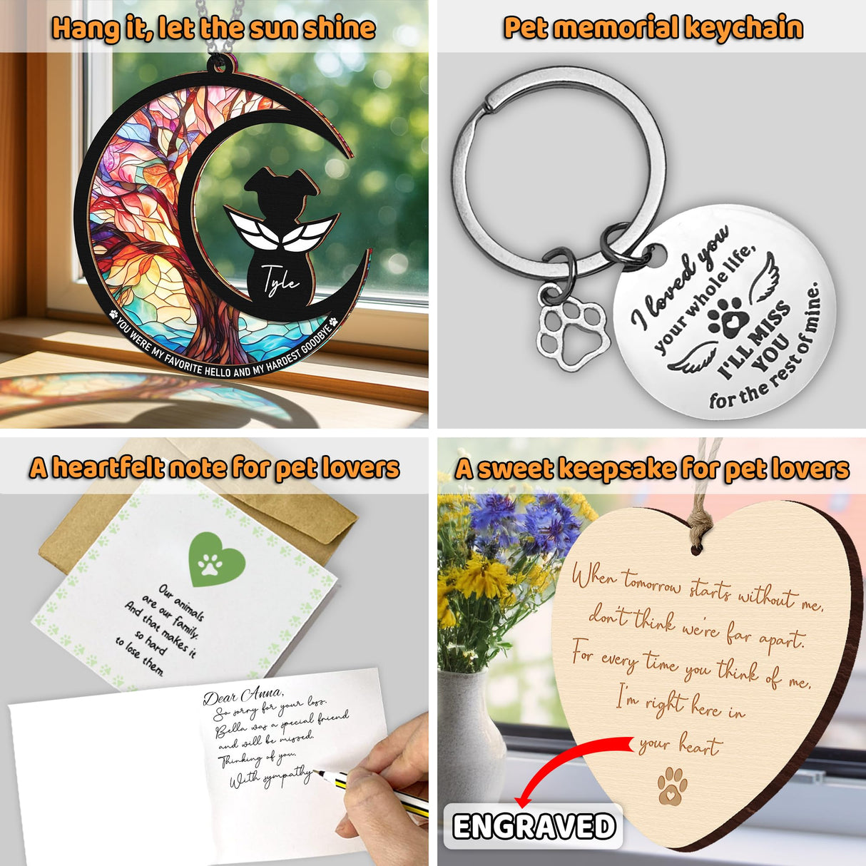 6" Dog Angel Memorial Suncatcher, Engraved Pet Memorial Ornament, Pet Sympathy Keychain, Loss of Animal Sympathy Card, Rainbow Bridge Dog Loss Gift, My Favorite Hello Hardest Goodbye PS190 vinatimes