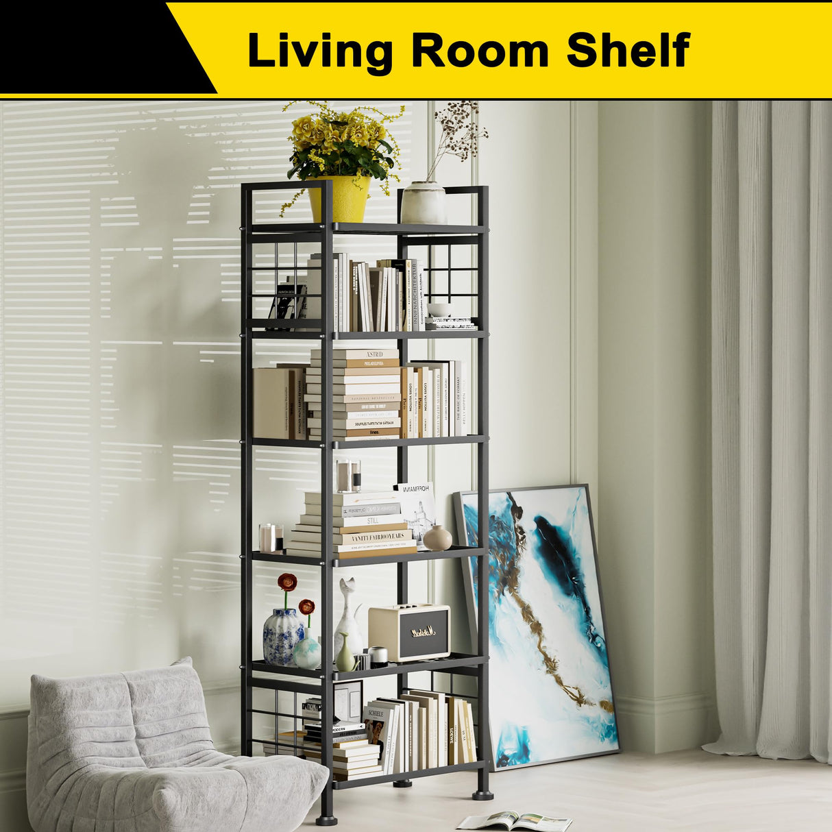 GIOTORENT 6-Wire Garage Shelving Storage Shelves, Metal Shelving Unit Pantry Rack, Kitchen Storage Adjustable Shelf 900Lbs Capacity for Laundry Kitchen Bathroom Organizer(Black) GIOTORENT