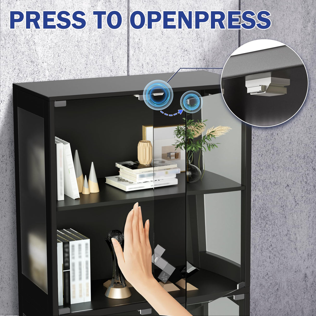 Grepatio Glass Display Cabinet, 4-Tier Display Cases for Collectibles, Curio Cabinet with 12 Color Lights, Display Shelf Bookcase Kids Toy Cabinets for Collectible, Living Room, Playroom (Black) Grepatio