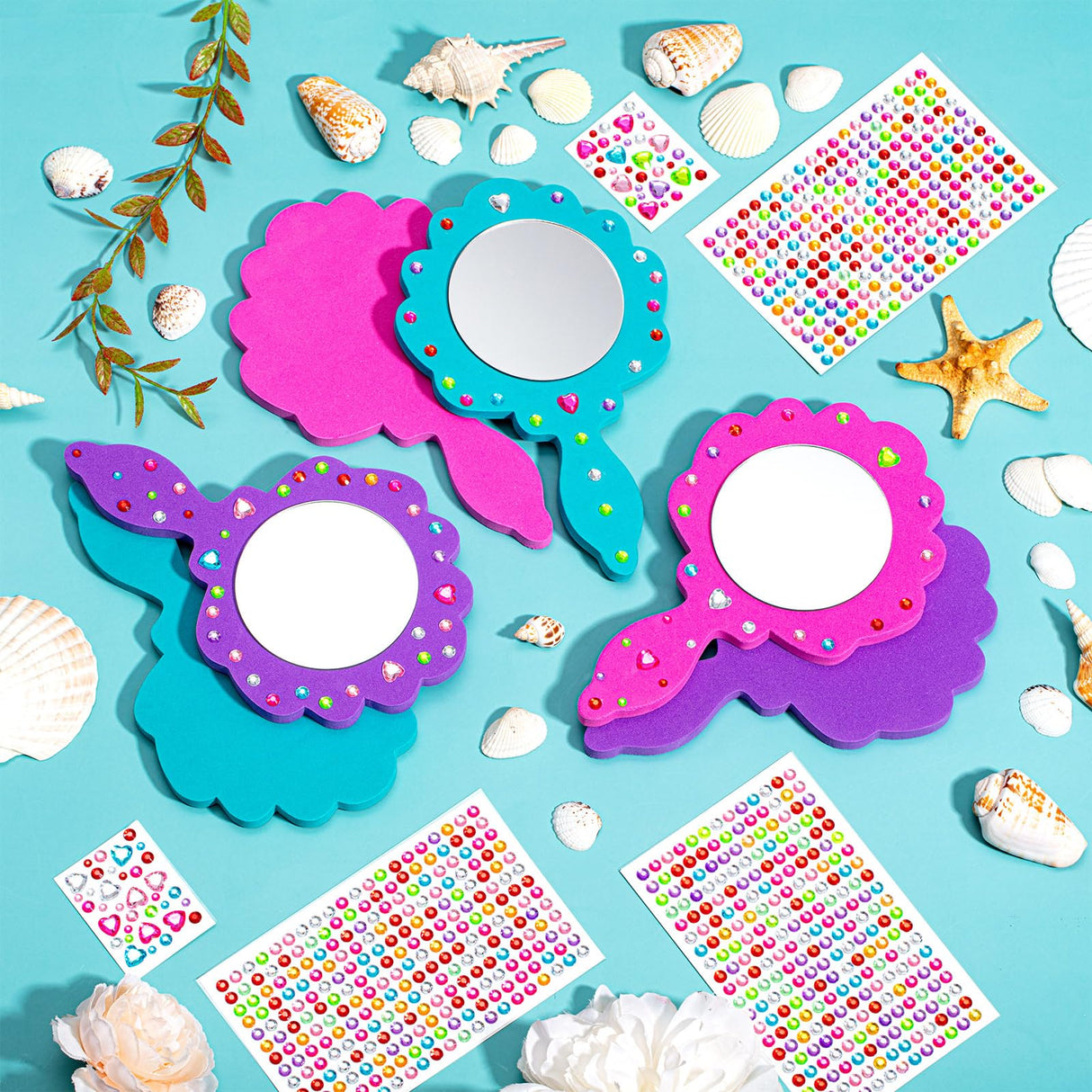 Geetery 20 Pcs Unbreakable Kids Mirror DIY Decorate Your Own Princess Mirror Mermaid Foam Small Crafts Princess Party Decorations(Pink, Purple, Turquoise) Geetery