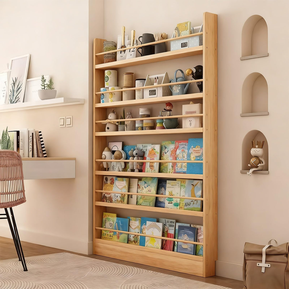 Orixal Bookshelf Behind The Door, Floor-Standing Children's Picture Book Rack, 6-Tier Wall-Mounted Bookcase, Wall-Mounted Cabinet for Home, Bedroom, Living Room, Office Orixal