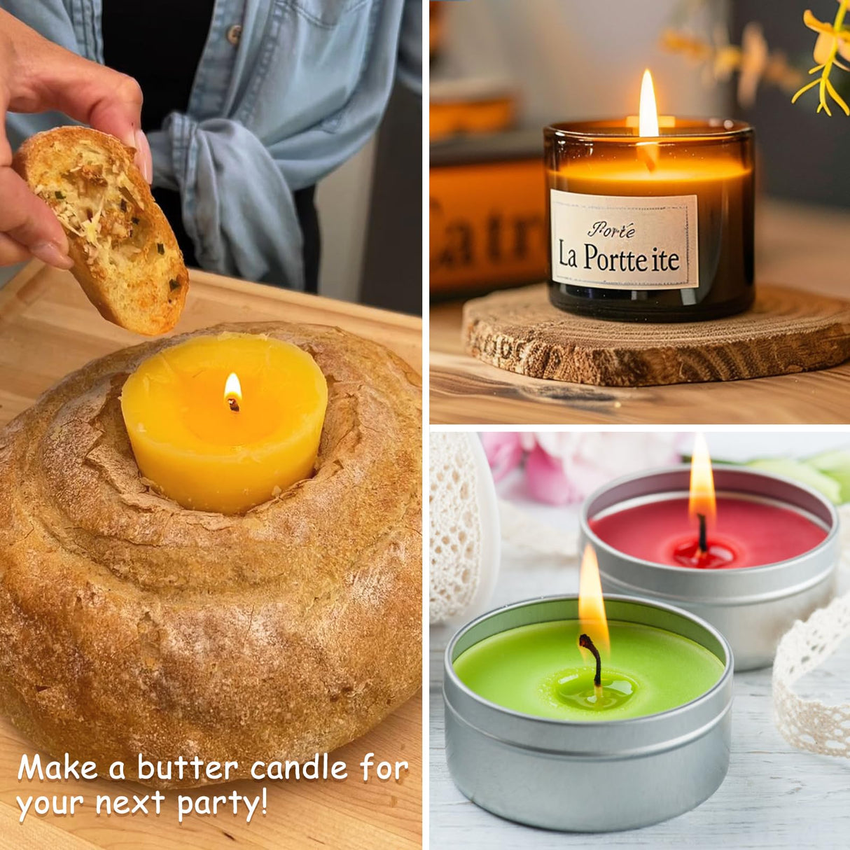 Nuozme 50 Pcs 6" Natural Candle Wicks,Pre-Waxed by 100% Beeswax & Tabbed with 60Pcs Candle Wick Stickers and 5 Pcs Wooden Candle Wick Centering Device, for Candle Making,Candle DIY Nuozme