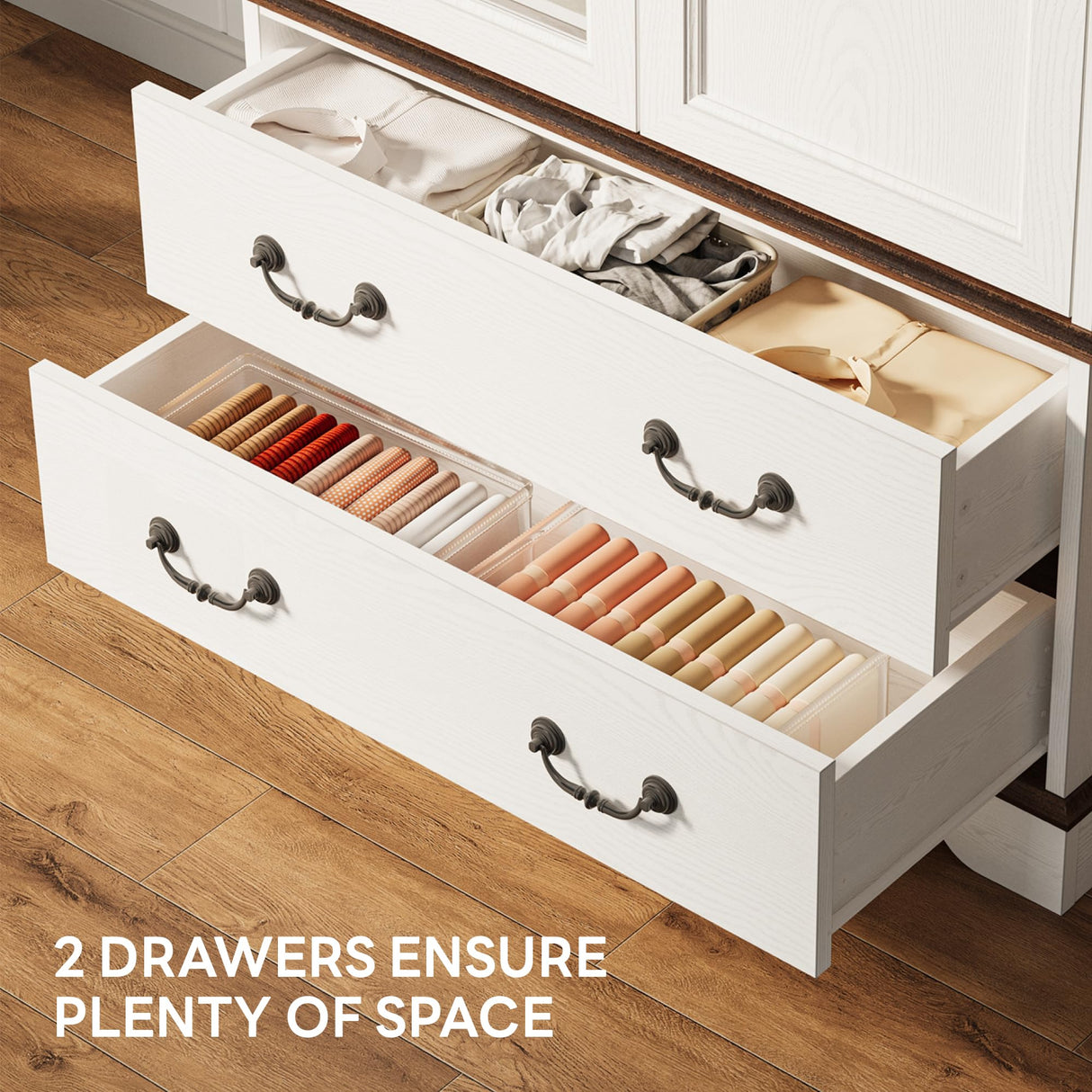 LIKIMIO Armoire Wardrobe Closet with Mirror, 70.1" Wooden Clothing Storage Cabinet with 2 Doors & 2 Drawers, Modern Bedroom Freestanding Wardrobe Combination with Hanging Rod, Cherry with White LIKIMIO