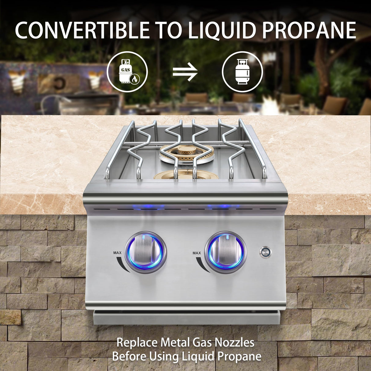 Livory Double Grilling Side Burners for Outdoor Kitchen, 2 * 17,000BTU Nature Gas Burners, Duty Heavy 304 Stainless Steel, Built-in Side Burner for BBQ Island Grill (Nature Gas) Livory