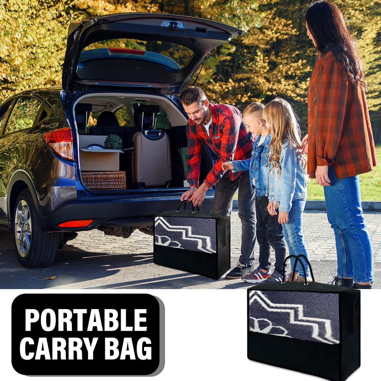 6x9Ft Outdoor Rug, Solar Powered Outdoor Rug with 94LEDs Strip Lights for House Deck, Waterproof Plastic Reversible Outdoor Straw Rugs, Rugs Mat RV Camping Patio Beach Balcony Picnic (Blue White) Capybland