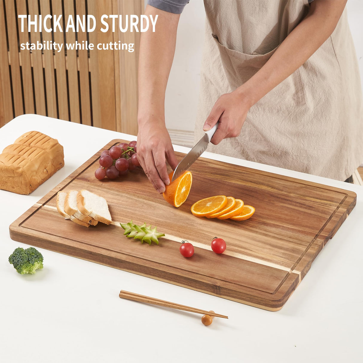 Extra Large Butcher Block Cutting Board Wooden Cutting Boards for Kitchen with Handles Chopping Block with Juice Groove Butcher Block Board Large VZODESR