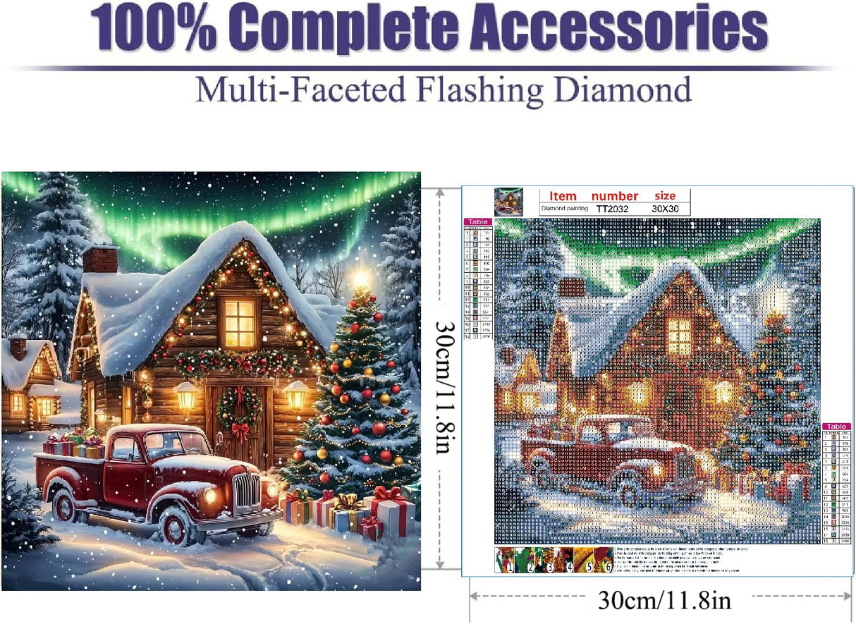 JFYHAB Christmas Diamond Art Kits for Adults,Red Truck Diamond Painting Kits for Adults Beginners,5D DIY Round Full Drill Christmas House Gem Art Paint by Diamonds Dots for Home Decor Gift 12x12inch JFYHAB