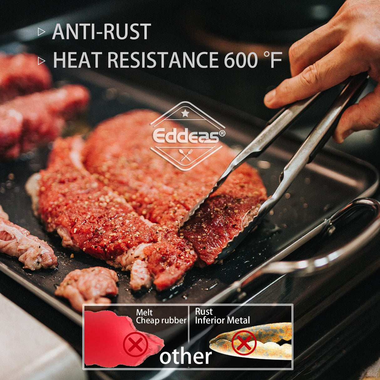 Tongs For Cooking - Heat Resistant 600 Degrees Stainless Steel Kitchen Tong,Heavy Duty Metal Locking Tongs - Perfect for Food,Salad and BBQ set of 3 (7",9" and 12") Dishwasher Eddeas