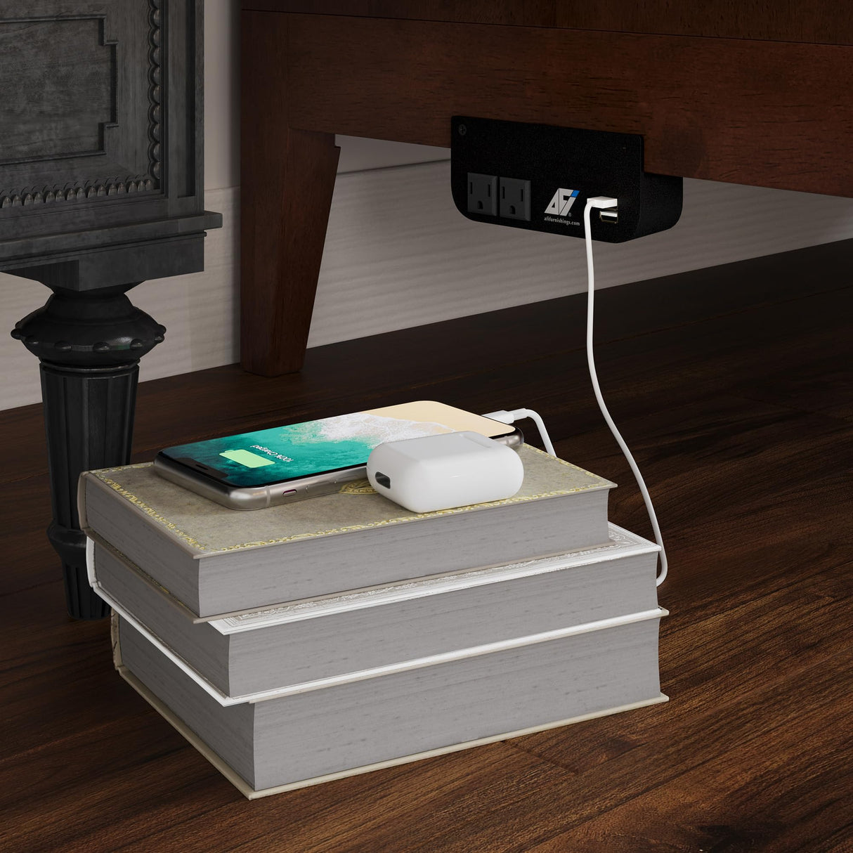 AFI, Santa Fe Twin Murphy Bed Chest with 6" Mattress & Built-in USB Charger, Walnut AFI