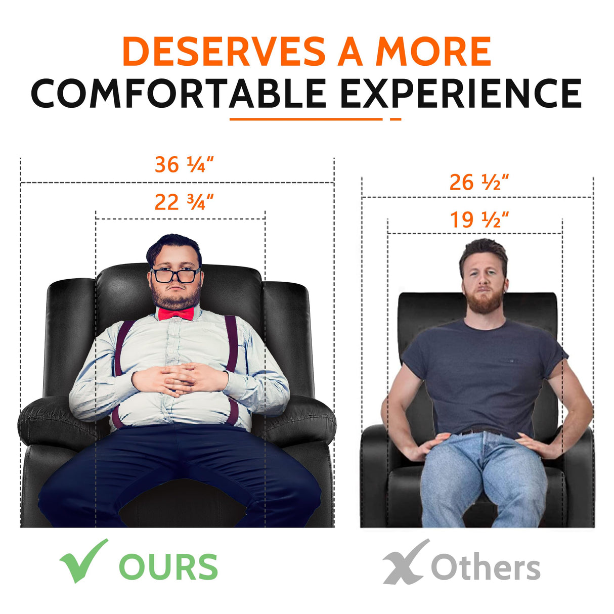 PrimeZone Oversized Rocker Recliner Chair - Comfy Wide Lazy Boy Recliner Chair with Overstuffed Armrest, Faux Leather Manual Reclining Chairs for Living Room, Bedroom, Home Theater Seating, Black PrimeZone