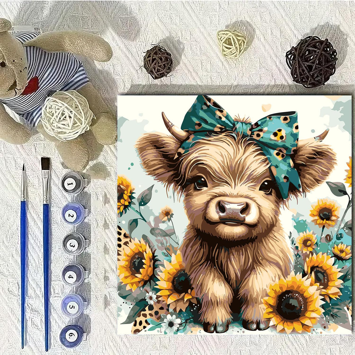 Easy Paint by Numbers Kit for Adults Beginner, Cow Adult Paint by Number Kits on Canvas, DIY Painting with Numbers for Adults, Acrylic Simple Oil Paint by Number Kits for Home Wall Decor 16x16 In BYGFHLYW