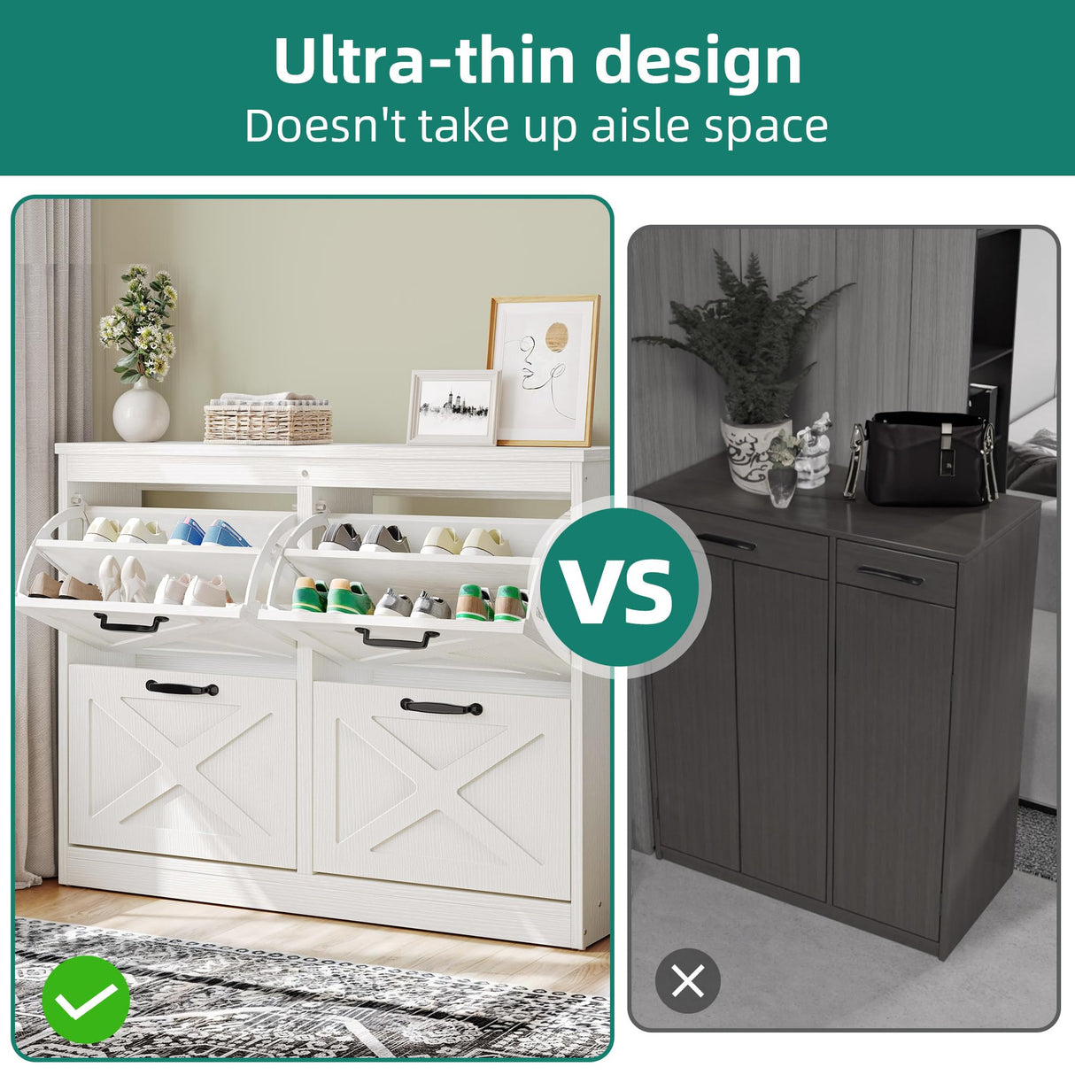 YITAHOME Shoe Cabinet with 4 Flip Drawers, Freestanding Shoe Rack, Shoe Organizer, Narrow Shoe Cabinet for EntryWay Hallway Living Room, White YITAHOME