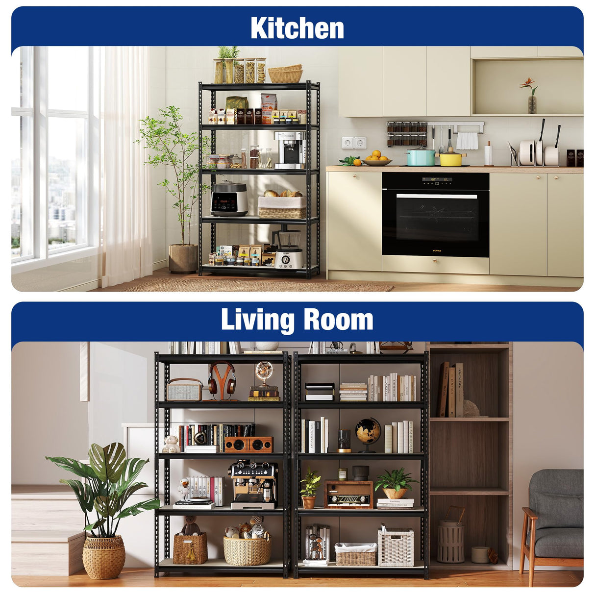 WORKPRO 5-Tier Storage Shelf, 72" H Heavy Duty Adjustable Garage Shelving Unit 2180LBS Capacity, for Basement, Kitchen, Pantry, 35.4”Wx15.7”Dx72”H, Black WORKPRO