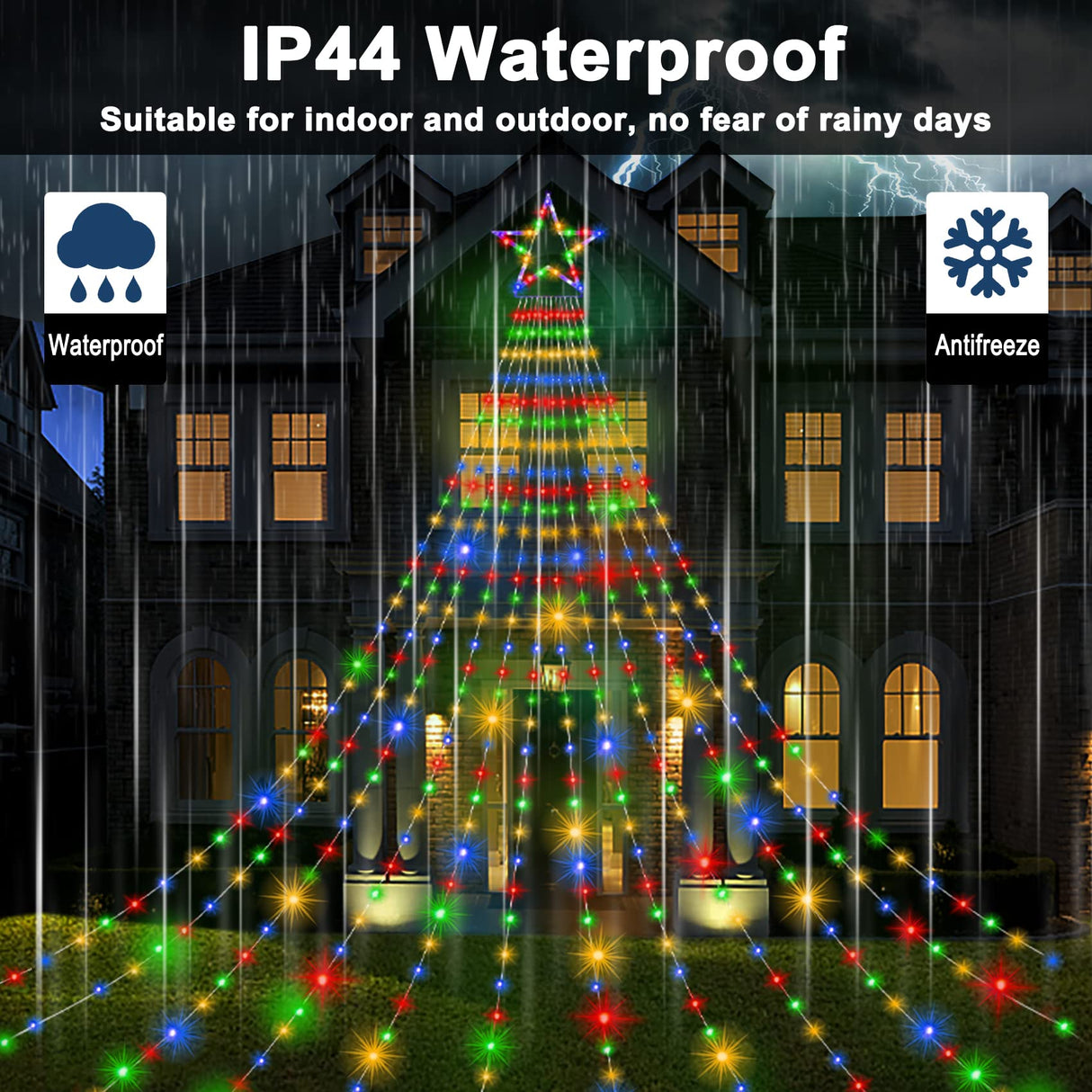 Onory 23FT Christmas Outdoor Waterfall Star String Lights, 860 LEDs, 8 Modes, Waterproof for Yard, Patio, Party Decorations Onory