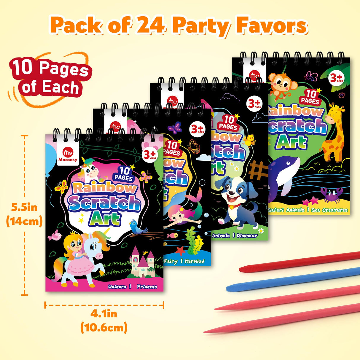 Mocoosy 24 Pack Scratch Art Party Favors for Kids, Birthday Goodie Bag Stuffers, Rainbow Scratch Notebook Bulk Classroom Prizes, Kids Art Craft Kit Back to School Supplies Student Gift from Teacher Mocoosy