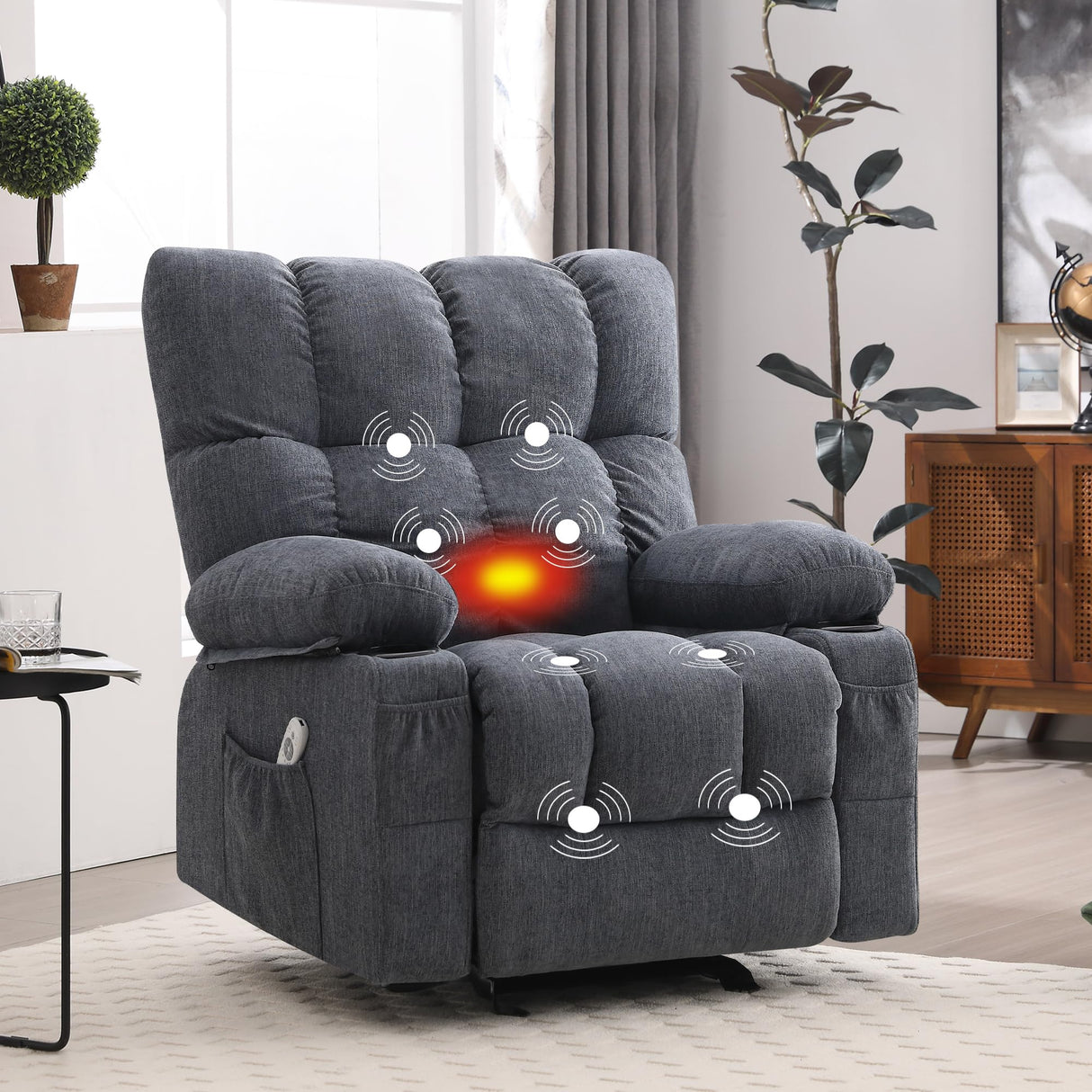 Massage Recliner Chair for Adults with Lumbar Heating Rocker Recliners with 2 Cup Holders and USB Charge Port for Living Room KWKSV