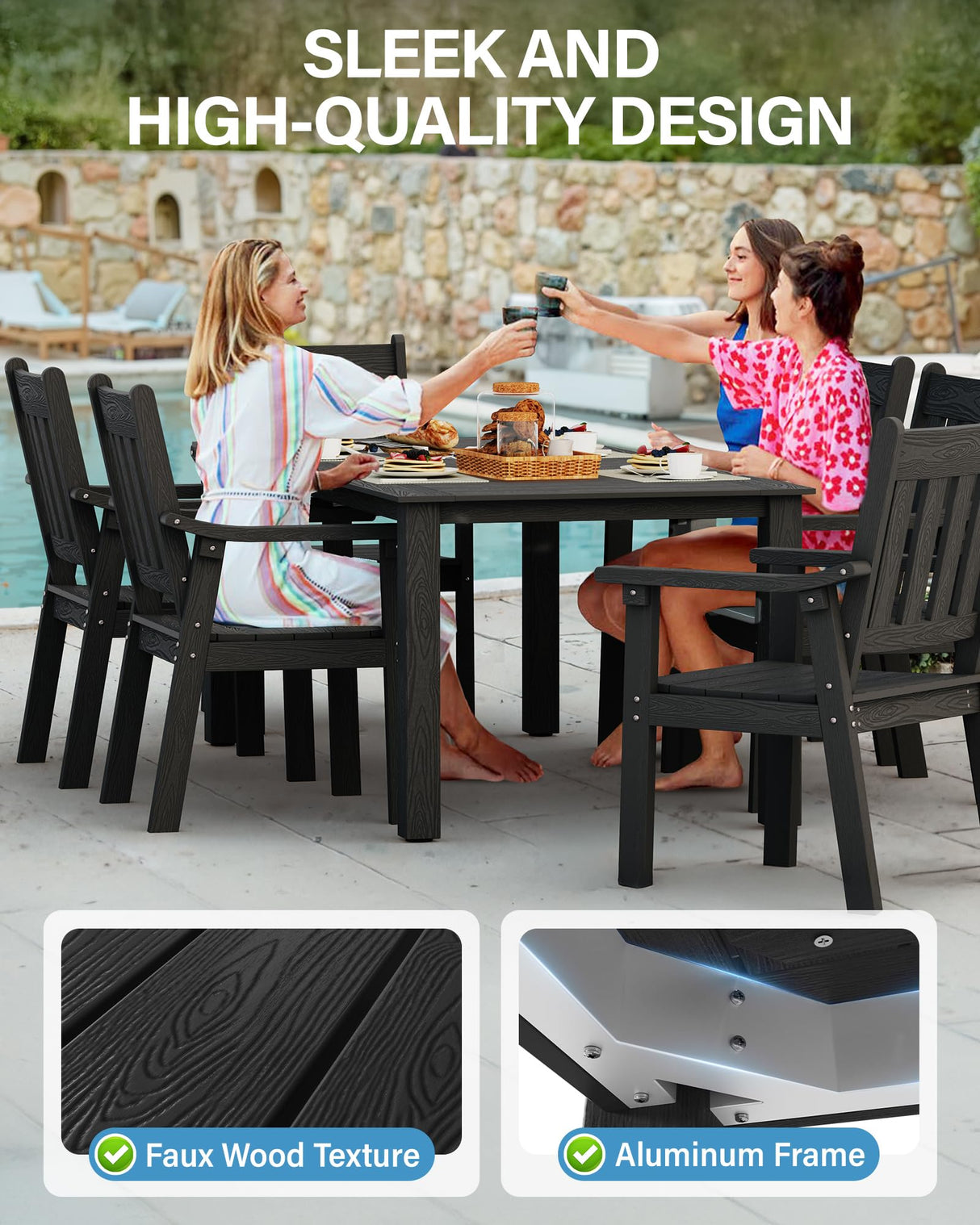 YEFU Outdoor Patio Dining Sets: Outdoor Furniture 12 Piece Dining Table Set for 10 with Umbrella Hole & Aluminum Frame - All Weather Patio 2 Table and 10 Chairs for Outside Backyard/Porch/Deck Black YEFU