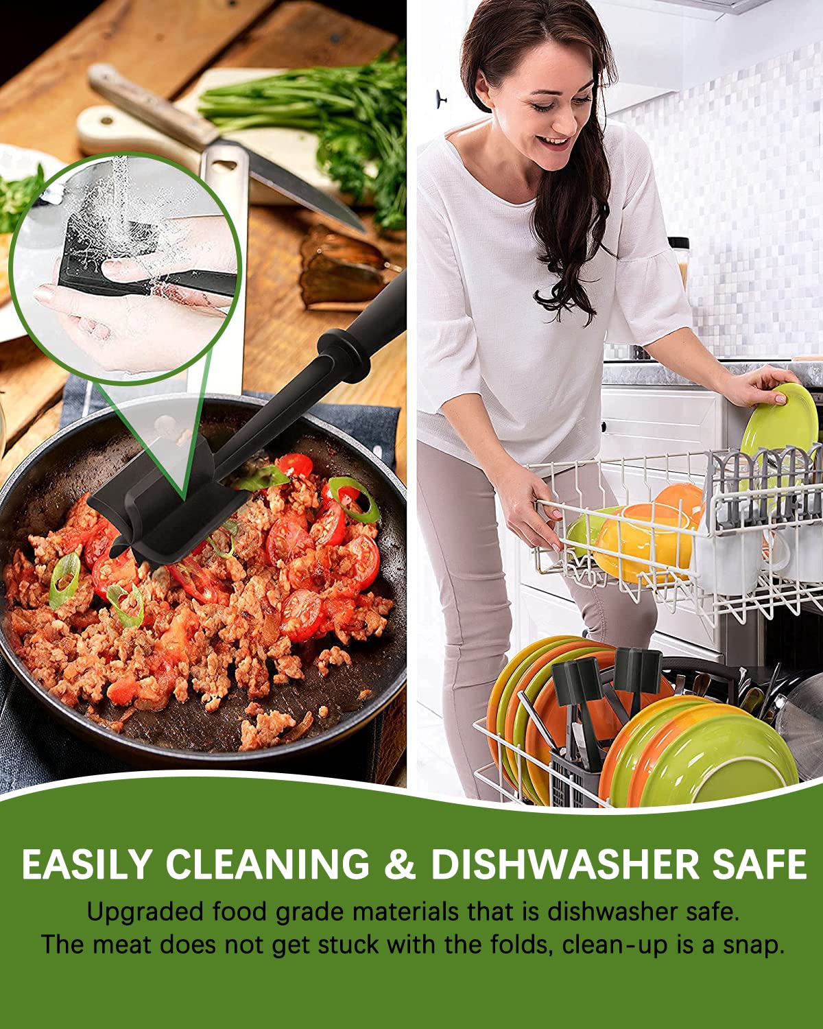 Upgrade Meat Chopper, Heat Resistant Meat Masher for Hamburger Meat, Ground Beef Smasher, Nylon Hamburger Chopper Utensil, Ground Meat Chopper, Non Stick Mix Chopper, Mix and Chop, Potato Masher Tool Shadowgallery