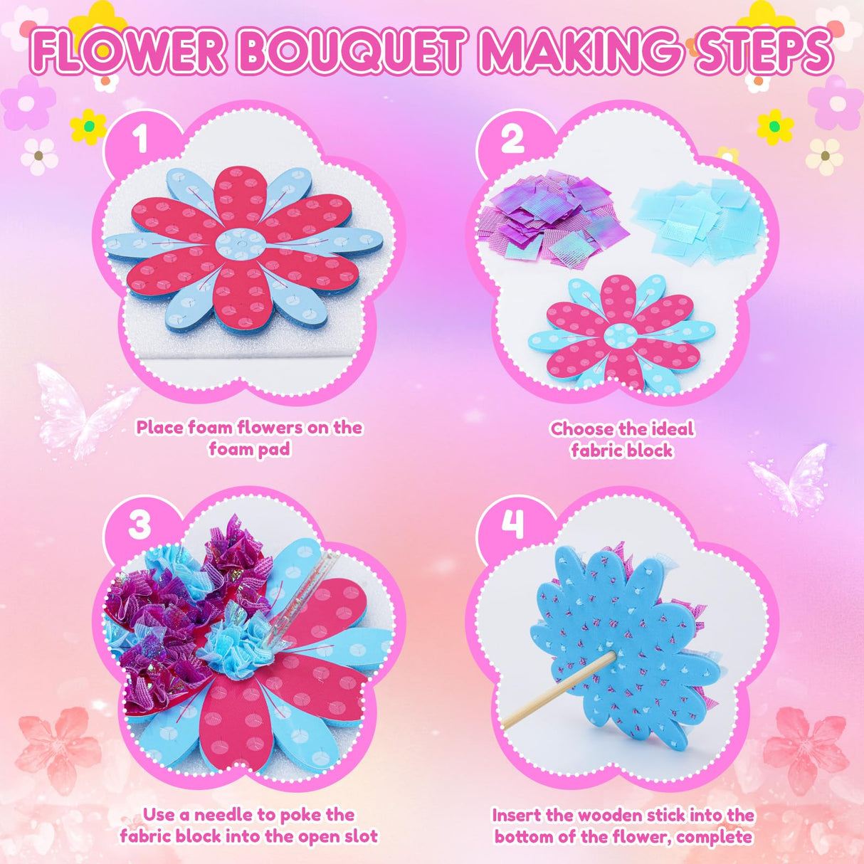 Poke in Fun Art Flower Craft Kits for Kids, Gifts for 6 7 8 9 10 Year Old Girls Art Supplies Activity,Creative Educational Toys for Girls & Boys Age 5-12,Birthday Gifts,Party Favours & Home Décor MUNDIDO