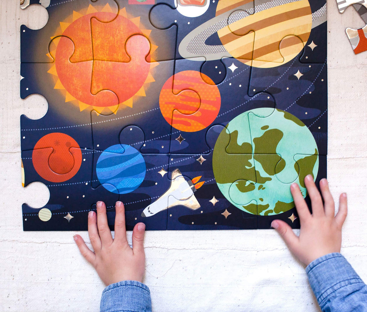 Petit Collage Floor Puzzle Outer Space 24 Pieces | Large Puzzle for Kids | Completed Outer Space Puzzle Measures 18” x 24” | Makes a Great Gift Idea for Ages 3+ Petit Collage
