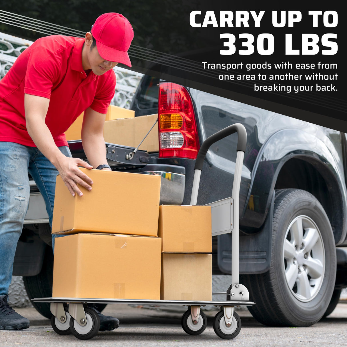 Upgraded Foldable Push Cart Dolly | 330 lbs. Capacity Moving Platform Hand Truck | Heavy Duty Space Saving Collapsible | Swivel Push Handle Flat Bed Wagon - White Lifetime Appliance Parts