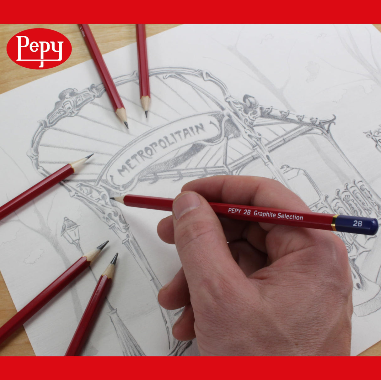 Pepy Graphite Professional Drawing Pencils - Set of 12 6B Pre-Sharpened Black Lead Pencils; Perfect for Drawing, Sketching and Shading, Graphic and Fine Art Pepy