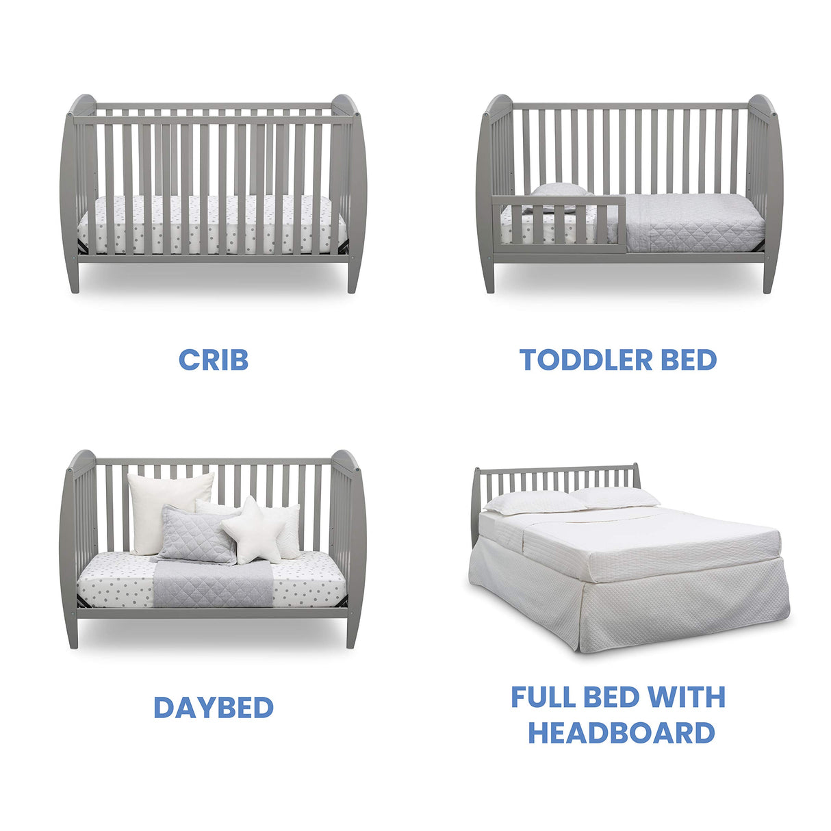 Delta Children Taylor 4-in-1 Convertible Baby Crib, Easy to Assemble, Sustainable New Zealand Wood, Grey Delta Children