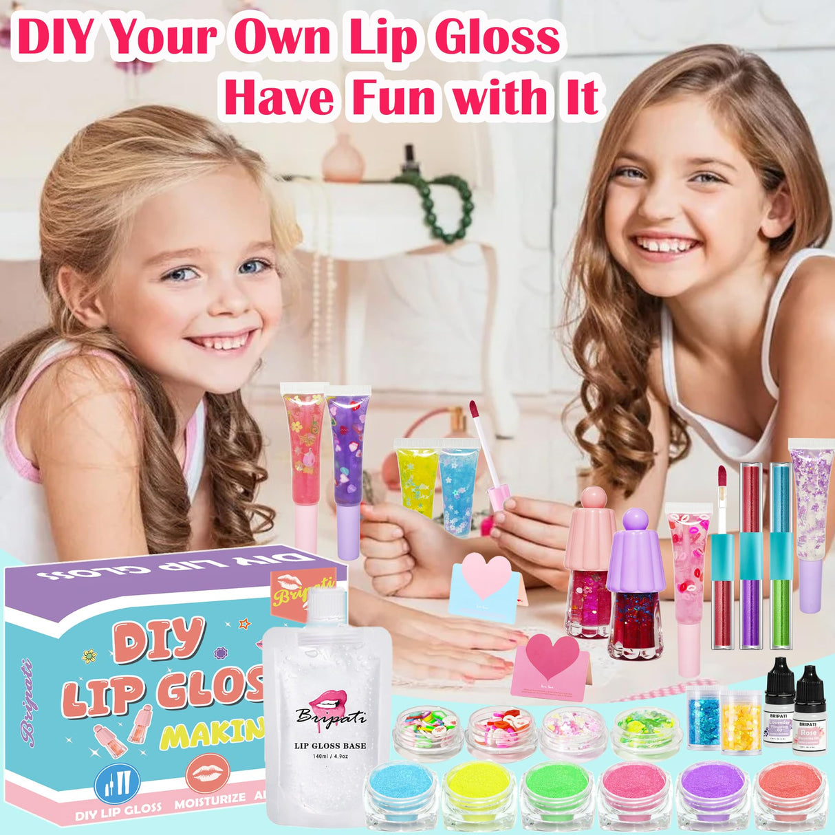 BRIPATI DIY Lip Gloss Making Kit - Make Your Own Lip Glosses Moisturizing DIY Lip Glaze Handmade Glittery Set for Teens Girls Women Makeup Lover Beginner Christmas Birthday Gift BRIPATI