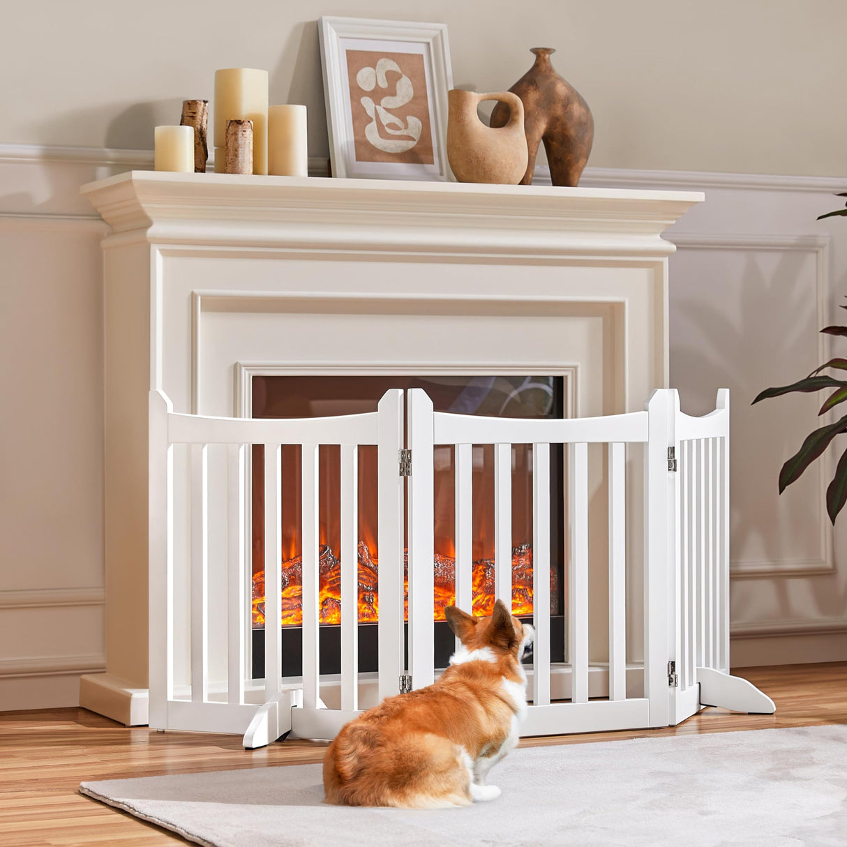 Yaheetech 24" H Freestanding Pet Gate for Dogs Wooden Dog Gates for Hallway, Doorway Collapsible Indoor Pet Fence with Support Feet Stair Barrier 3 Panels Fence White Yaheetech