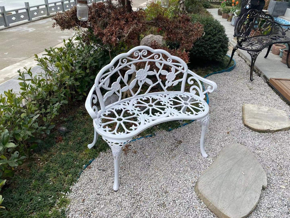 Patio Balcony Bench Double Seat, Anti-Rust Cast Aluminum Patio Garden Bench for Park Yard Outdoor Furniture White.1 C/G patio casa