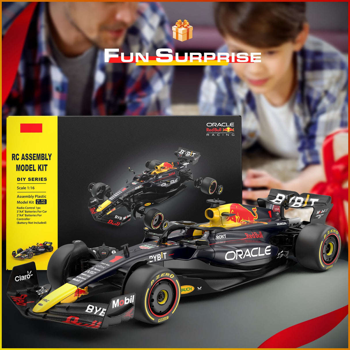 Voltz Toys Licensed Red Bull F1 RB19 RC Car Building Kit 1/16 Scale Supercar Assembly Set with Remote Controller, Licensed Model, 55 Pieces, STEM Kits for Kids and Adults, Ages 8+ (RedBull RB19) Voltz Toys