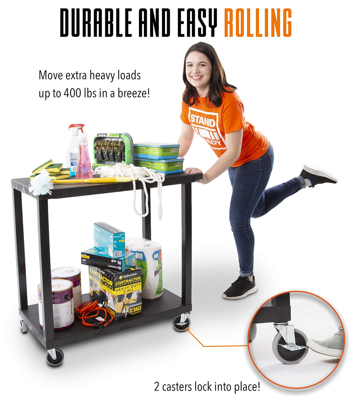 Original Tubstr - Flat Top Utility Cart - Heavy Duty, Supports up to 200 lbs - Flat Shelf Multipurpose Cart Perfect for Home, Garage, Catering, Stand Steady