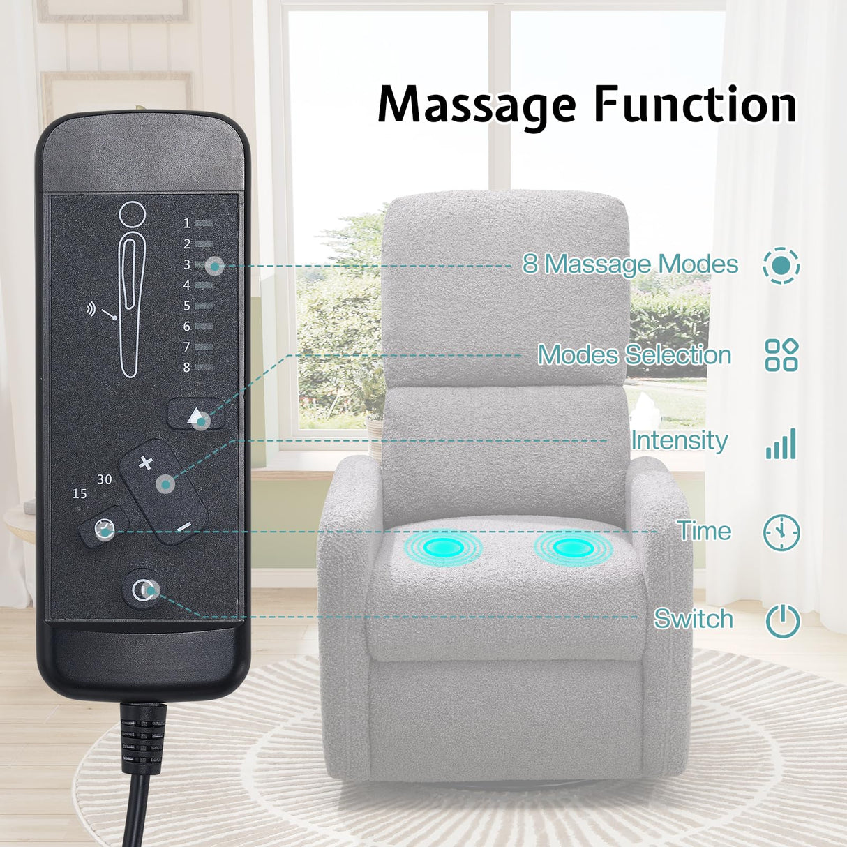 Jocisland Swivel Rocker Recliner Chair for Adults, Nursery Rocking Reclining with High Back, Small Glider for Small Spaces/Living Room/Bedroom/Nursing, Gray Teddy Jocisland