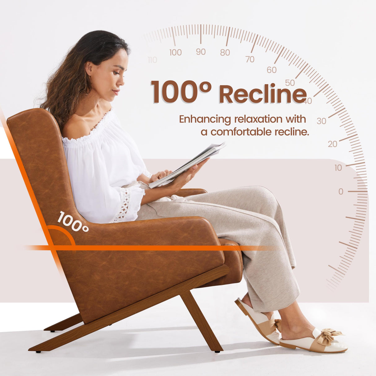 Yaheetech Brown Accent Chair, PU Leather Armchair High Wide Backrest, Oversized Recliner Chair Thick Seat Cushion for Office Reception Room Reading Nook, Brown Yaheetech