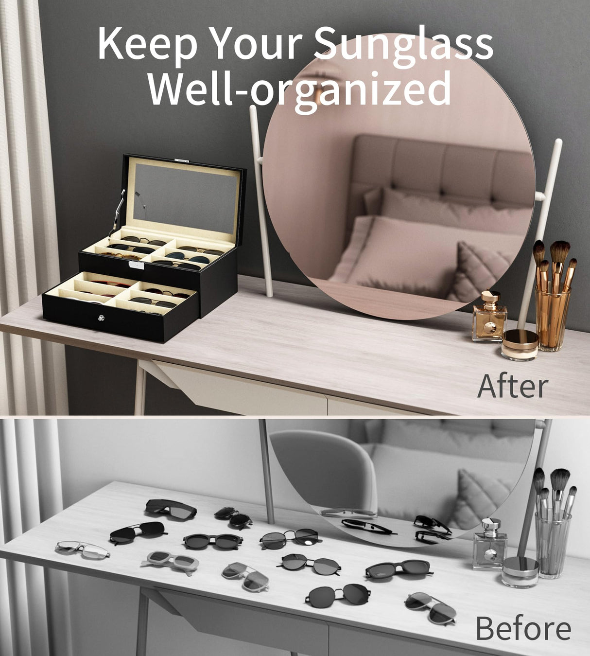 NEWLOOP Sunglasses Case Storage Organizer - Sunglass Organizer See-through Display Case Multiple Pairs Glasses Holder Stand 2-layer Eyeglass Jewelry Watch Collection Box with 12 Slot NEWLOOP