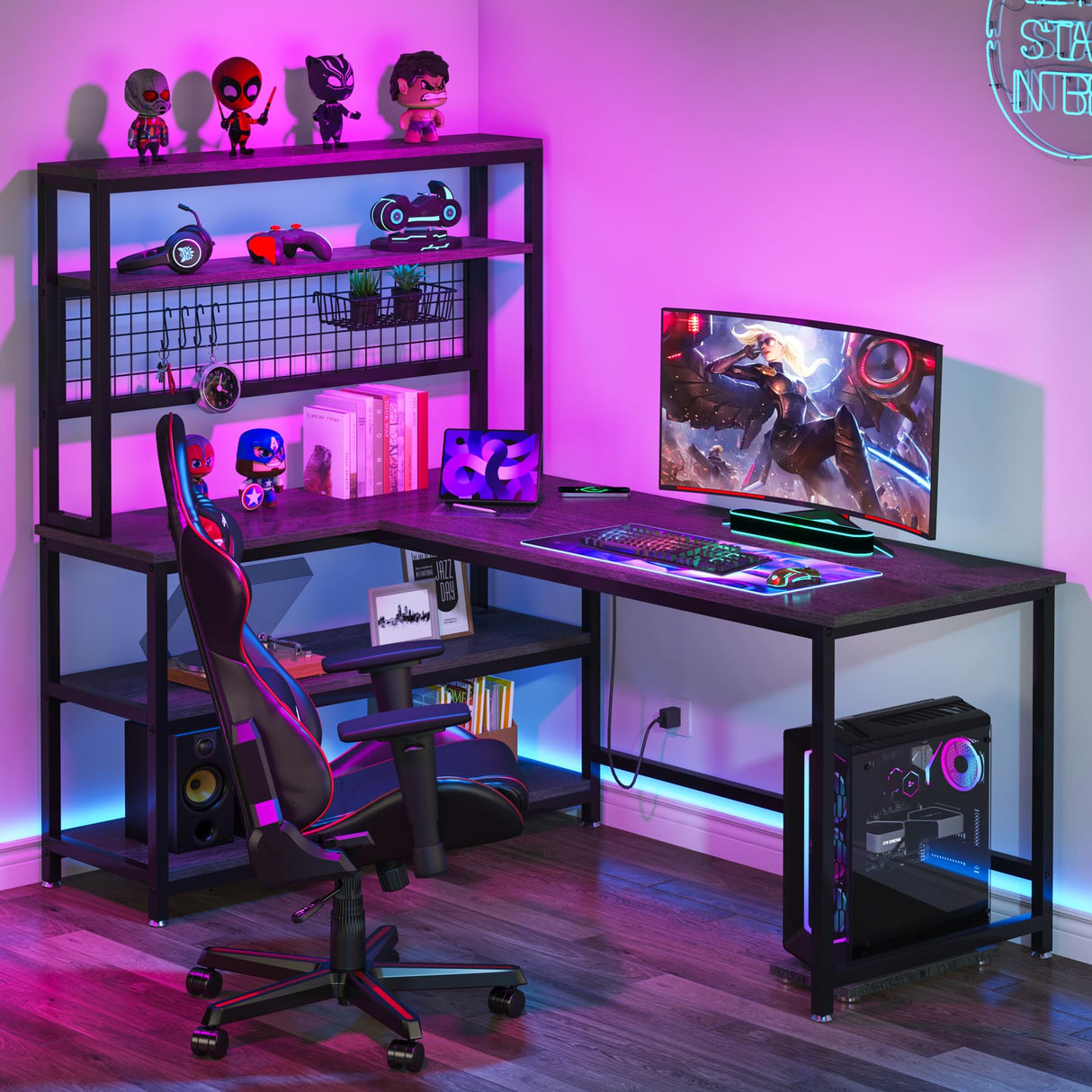 Tribesigns 55" Grey L-Shaped Computer Desk with Wireless Charging and 5 Storage Shelves Tribesigns