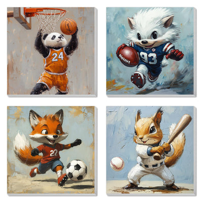 4 Pack Paint by Numbers Kit for Kids, Animals Color by Number Painting Kits for Kids Ages 8-12 Sports Paint by Numbers with Framed Canvas Children DIY Paints by Number Kits for Beginners 8x8 Inch