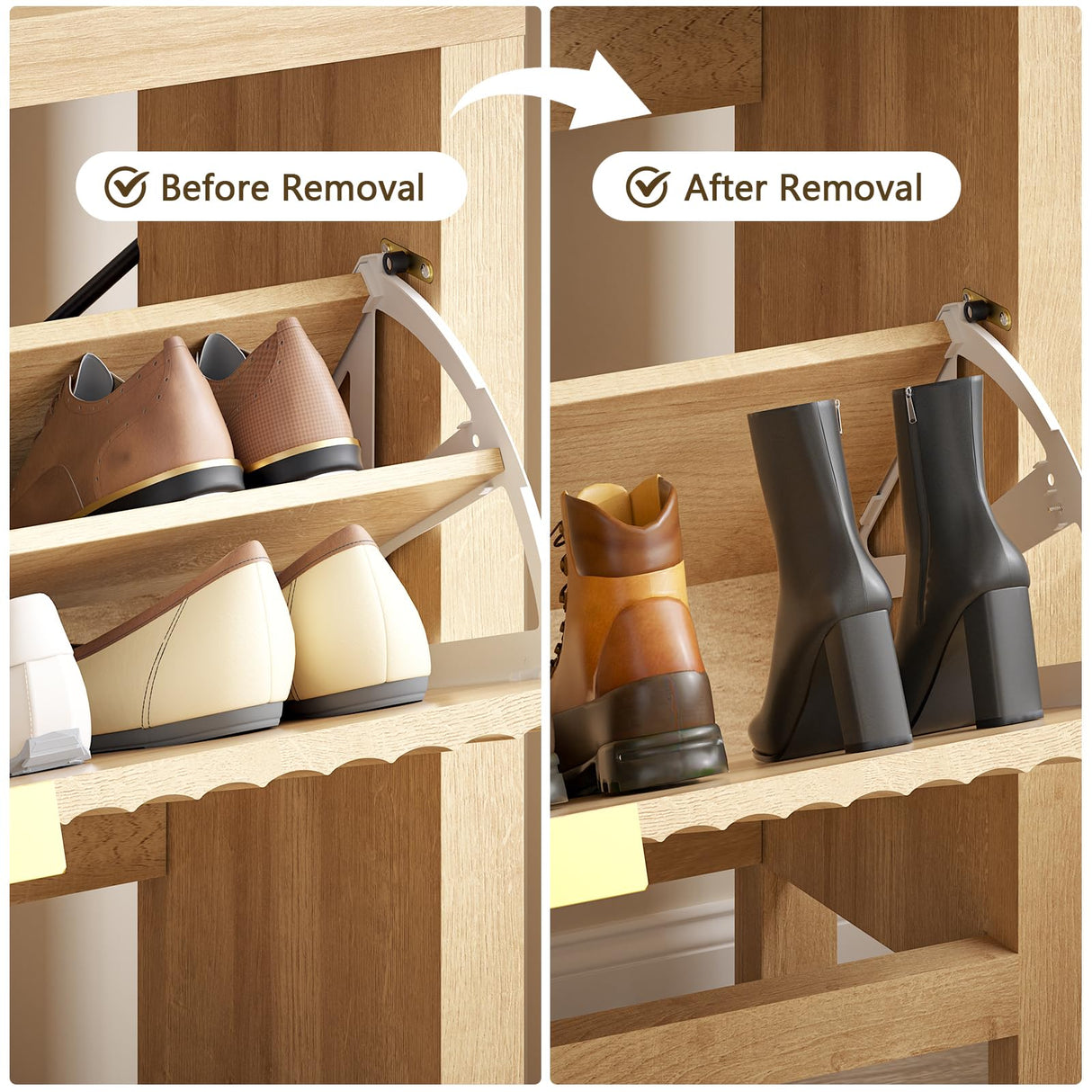 YOMILUVE Shoe Cabinet Storage for Entryway, Fluted Shoe Cabinet with 2 Flip Drawers, Hidden Shoe Rack Tall Freestanding Shoe Organizer with Legs for Hallway, Wood YOMILUVE