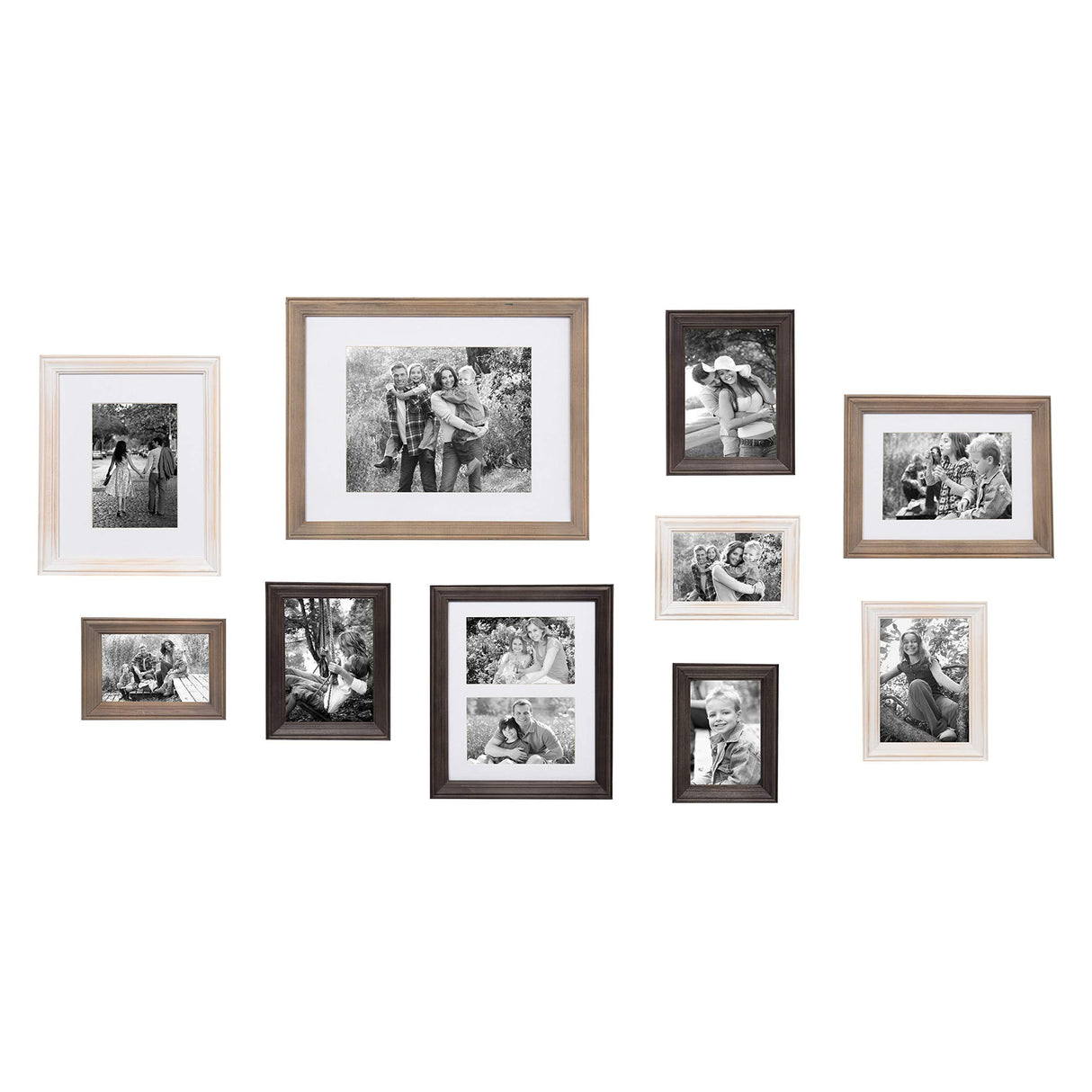 Kate and Laurel Bordeaux Gallery Wall Kit, Set of 10 with Assorted Size Frames in 3 Different Finishes - White Wash, Charcoal Gray, and Rustic Gray Kate and Laurel