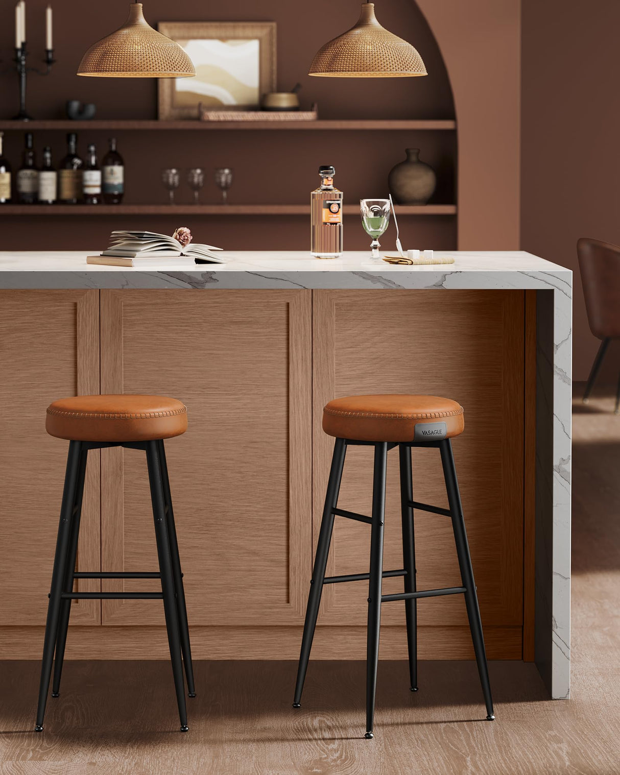 VASAGLE EKHO Collection - Bar Stools Set of 2, Bar Height Bar Stools, Kitchen Counter Stools, Mid-Century Modern Backless Counter Stools, 30-Inch Tall, Kitchen Island Home Bar, Caramel Brown VASAGLE