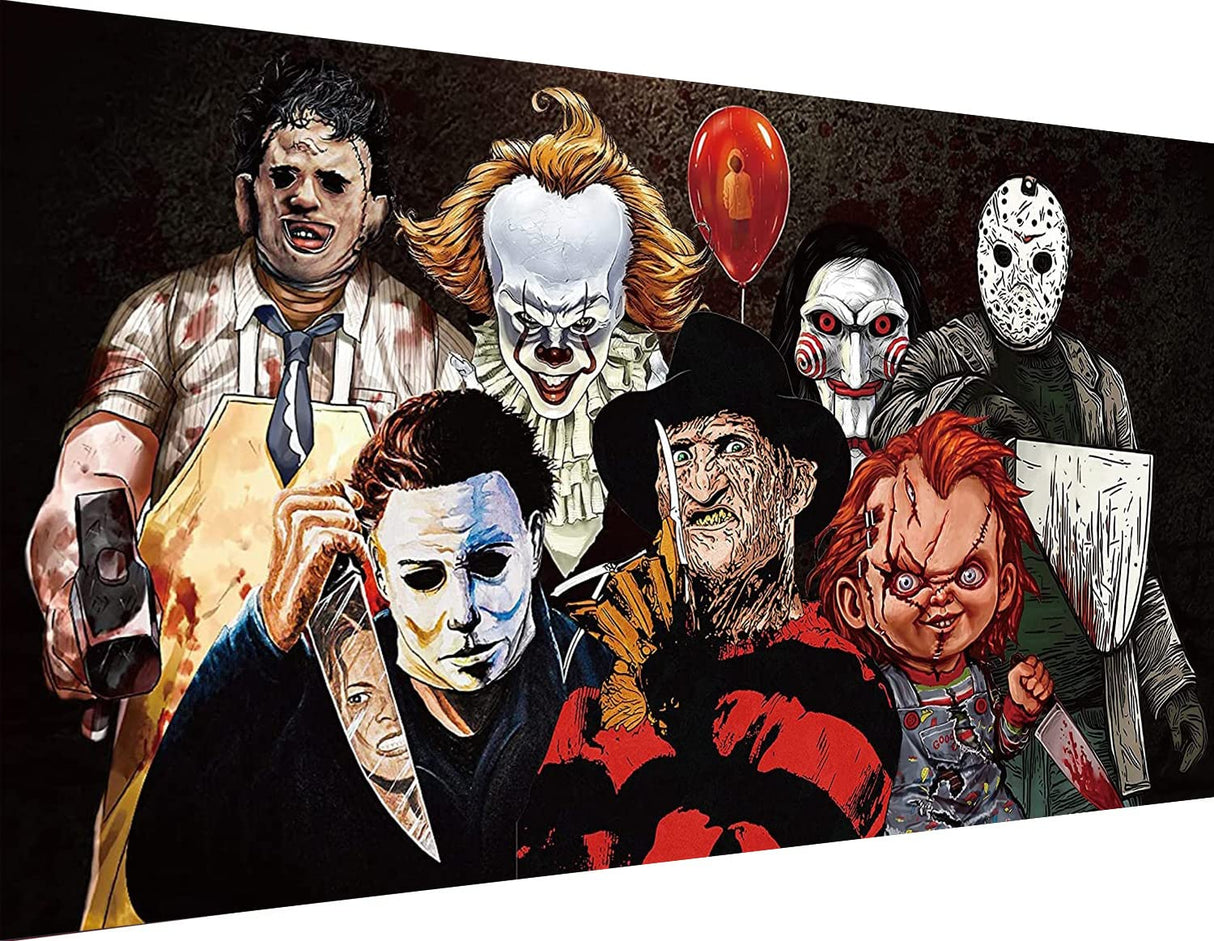 KYOQFVN Halloween Diamond Painting Kits for Adults,5D Full Round Diamond Halloween Clown Diamond Art Kit, Large Dots Diamond Painting for Beginners, DIY Beads for Home Wall Decor, 27.5" x 15" KYOQFVN