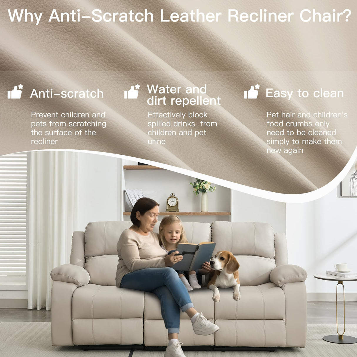 GNMLP2020 Reclining Couch Sleeper Sofa Set Chaise Lounge Chair Leather Recliner Couch Loveseat for Living Room, Theater Seating(3 Seat Sofa+Loveseat,Beige) GNMLP2020