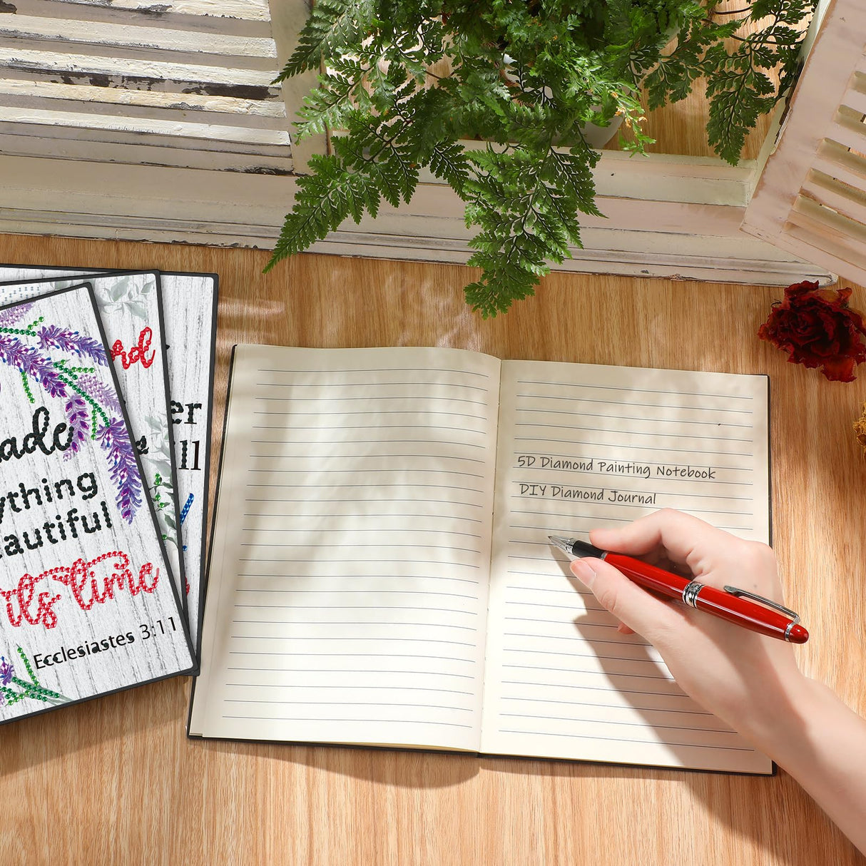 Ctosree 4 Pack A5 Bible Diamond Painting Notebook Christian Diamond Art Notebook, God is Within Her She Will Not Fall Inspirational Quotes Journal Leather Sketchbook with Tools for Gift Ctosree