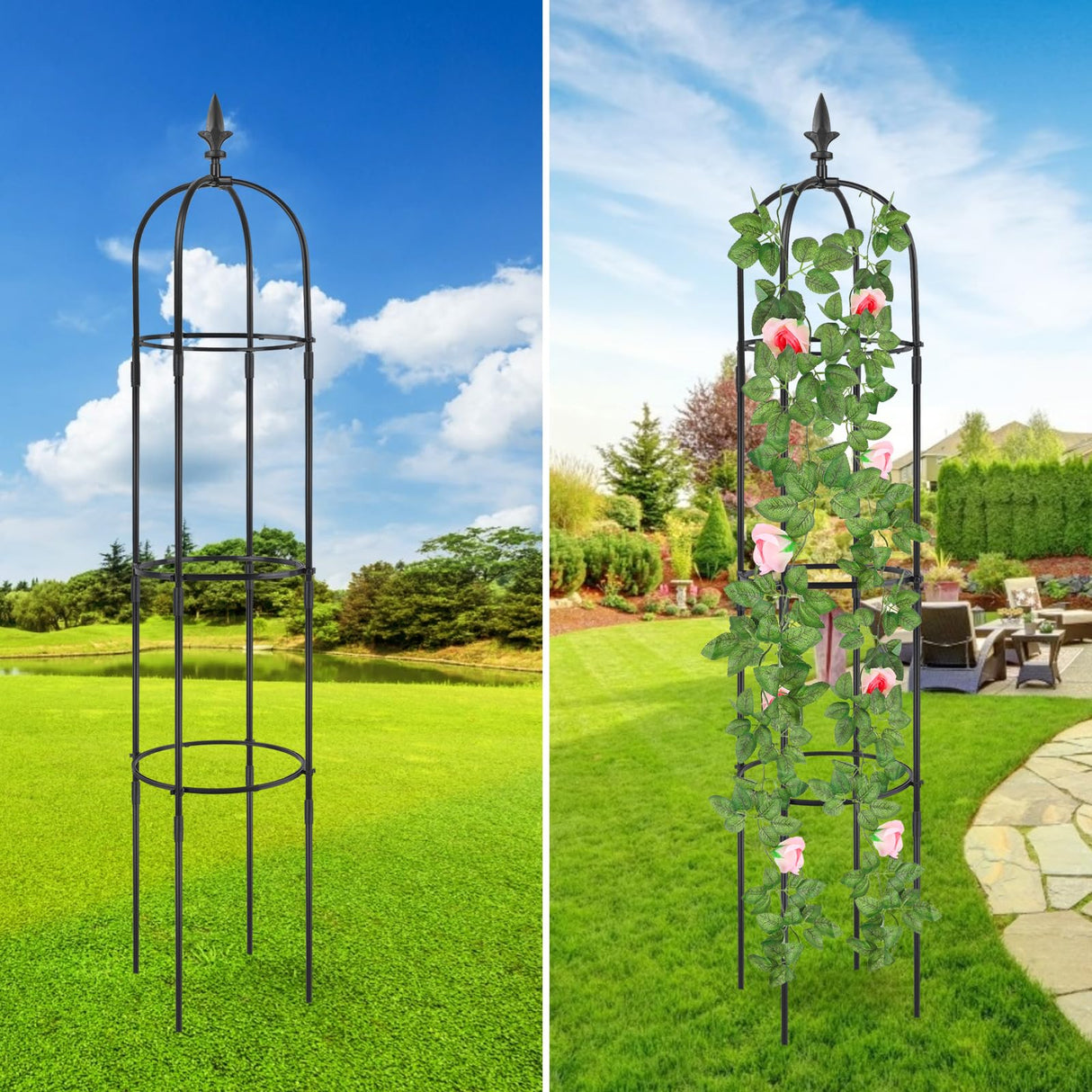 Garden Trellis for Climbing Plants Tower Obelisk Garden Trellis 6ft Tall Plant Support Vine Supports Plant Tower for Climbing Vines and Flowers Stands 1 Pack Esbaybulbs