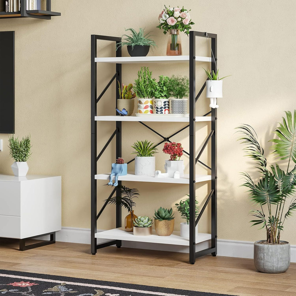 YITAHOME 4-Tier Bookshelf, Modern Free Standing 4 Shelf Bookcases and Bookshelves, Open Display Storage Book Shelves Book Rack Organizer Standing Shelving for Living Room Home Office, White YITAHOME