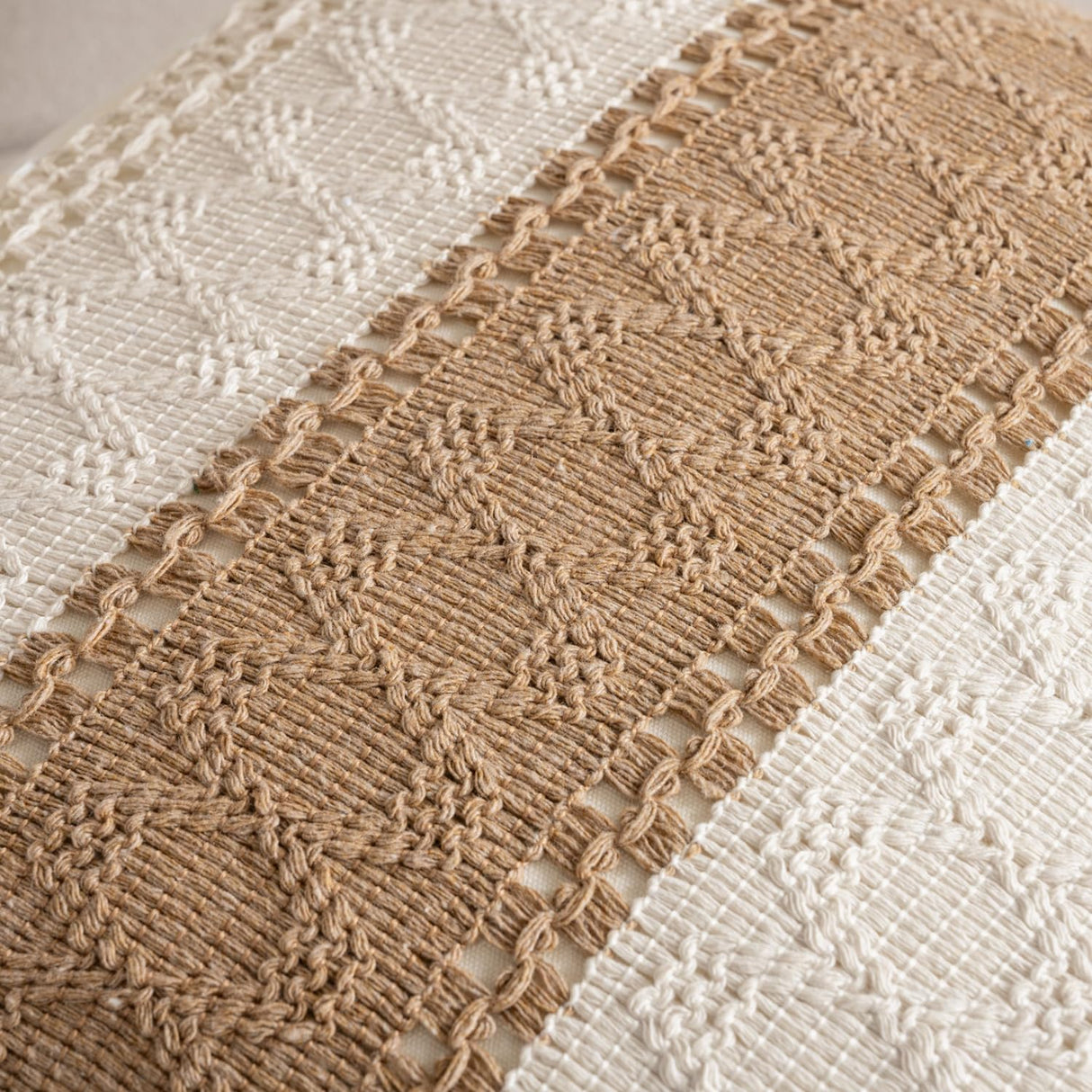 DBoer Brown Boho Cotton Throw Pillow Covers 18x18 Inch Rustic Farmhouse Decorative Pillowcases Retro Macrame Woven Square Cushion Cases for Sofa Couch Bed Living Room Home Decor Set of 2 DBoer