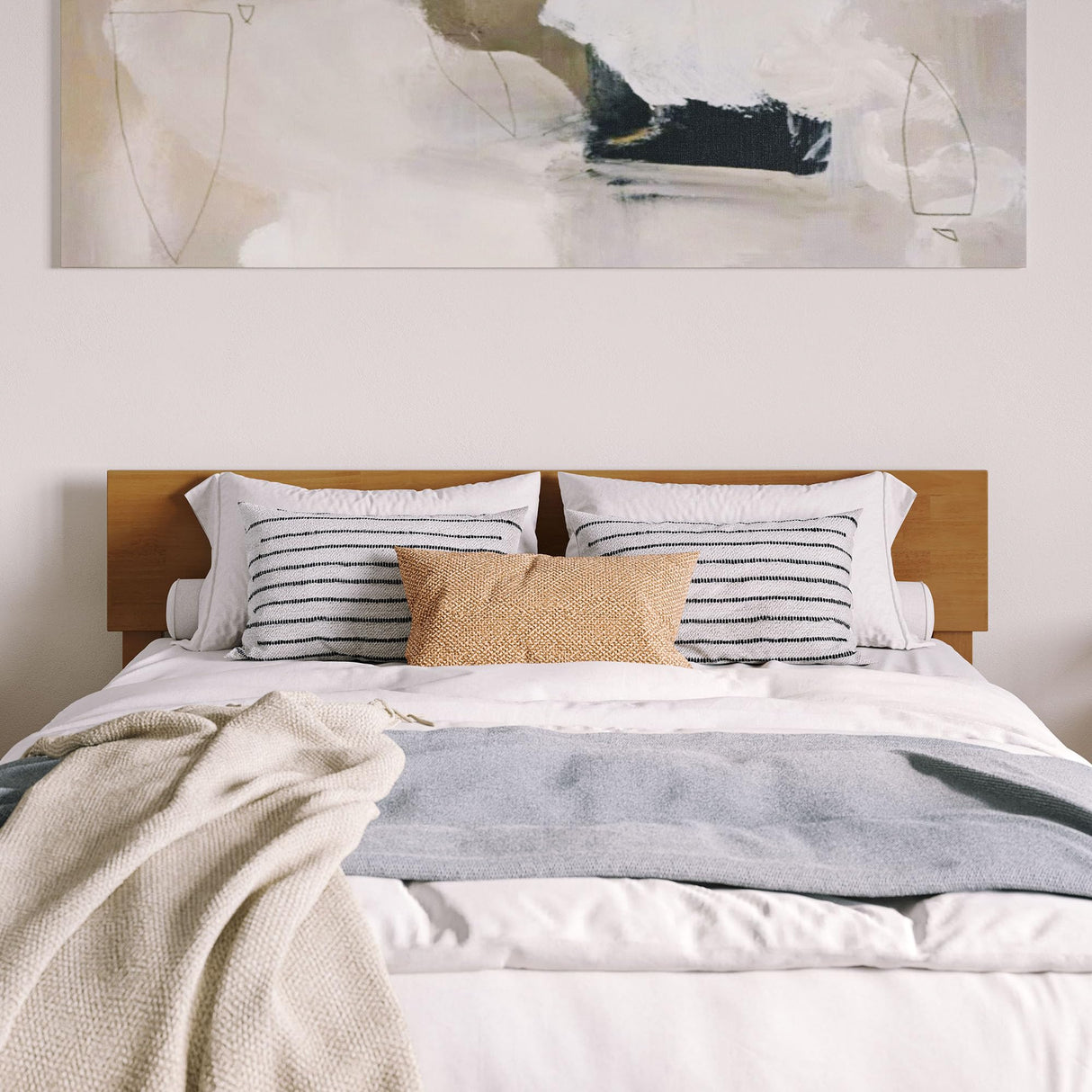 AFI Orlando Queen Solid Wood Platform Bed with Footboard & Twin XL Trundle in Light Toffee AFI