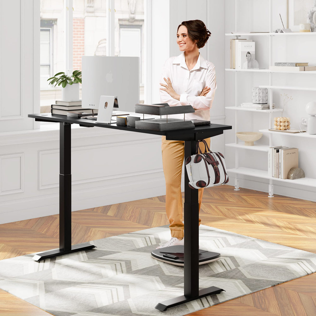 Meilocar Height Adjustable Electric Standing Desk, Sit Stand Computer Desk w/Memory Controller, Home Office Workstation Stand up Desk with Splice Board, 55" x 24" Tabletop (Black Top + Black Frame) Meilocar