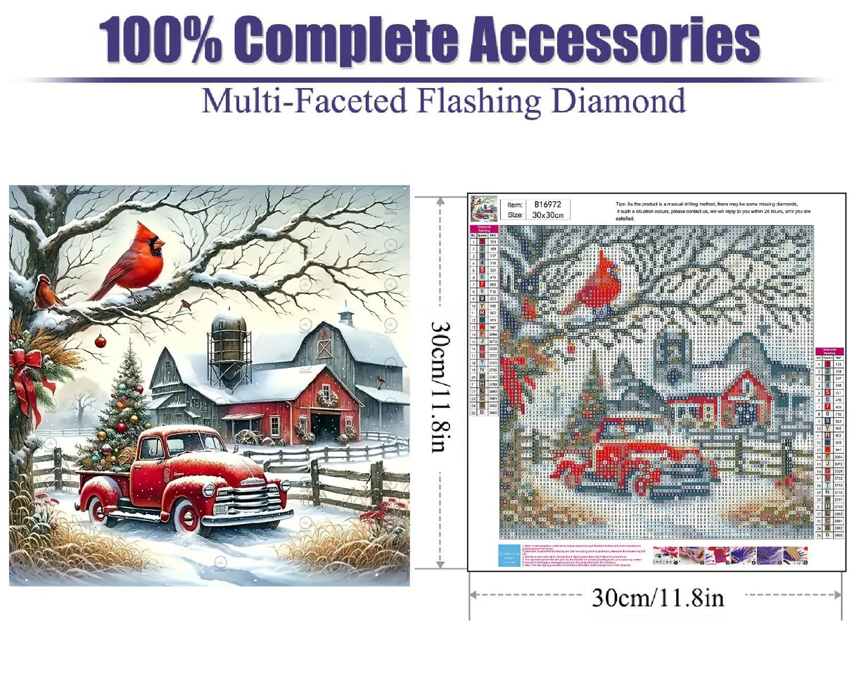 STGLCR Christmas Diamond Painting Kits for Adults, 5D DIY Cardinal Diamond Art Kits for Beginners, Full Drill Red Truck Diamond Painting Kits for Home Wall Decor 12x12 Inch STGLCR